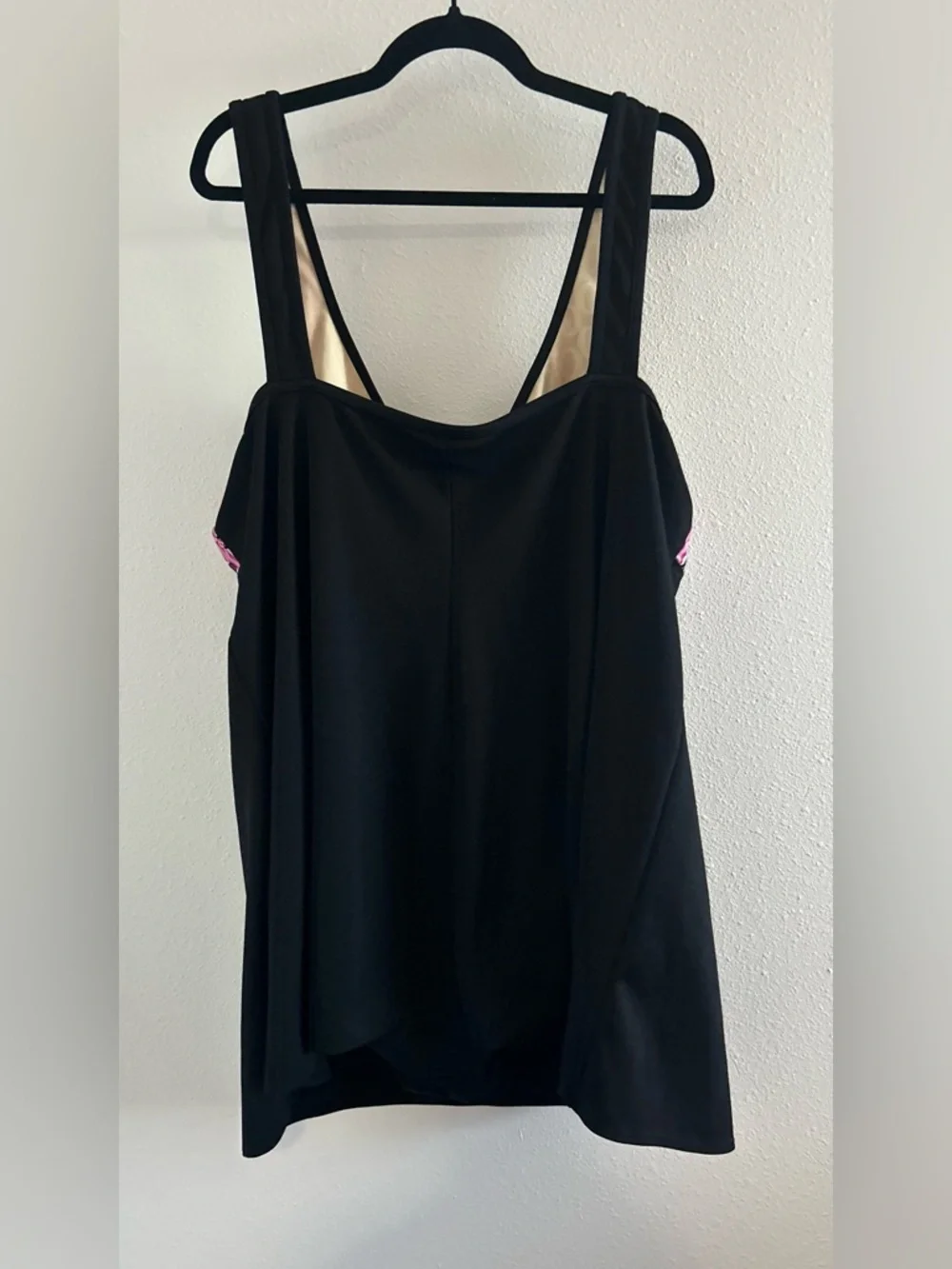 Inches Off Pink and Black V-Neck Women’s One-Piece Swimdress